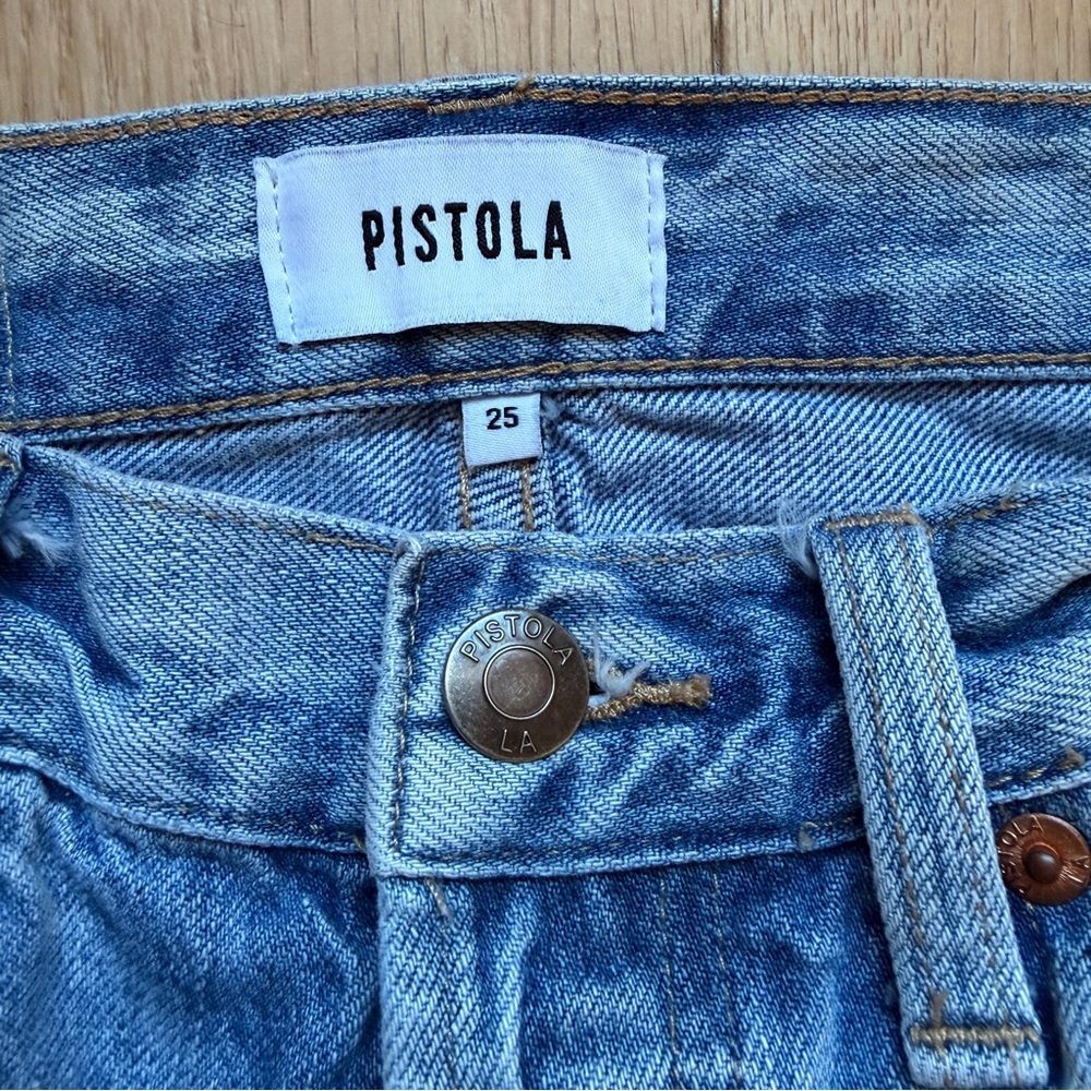 Pistola Light Blue Distressed lightweight Straight leg High Rise Jeans size 25 - Picture 6 of 12